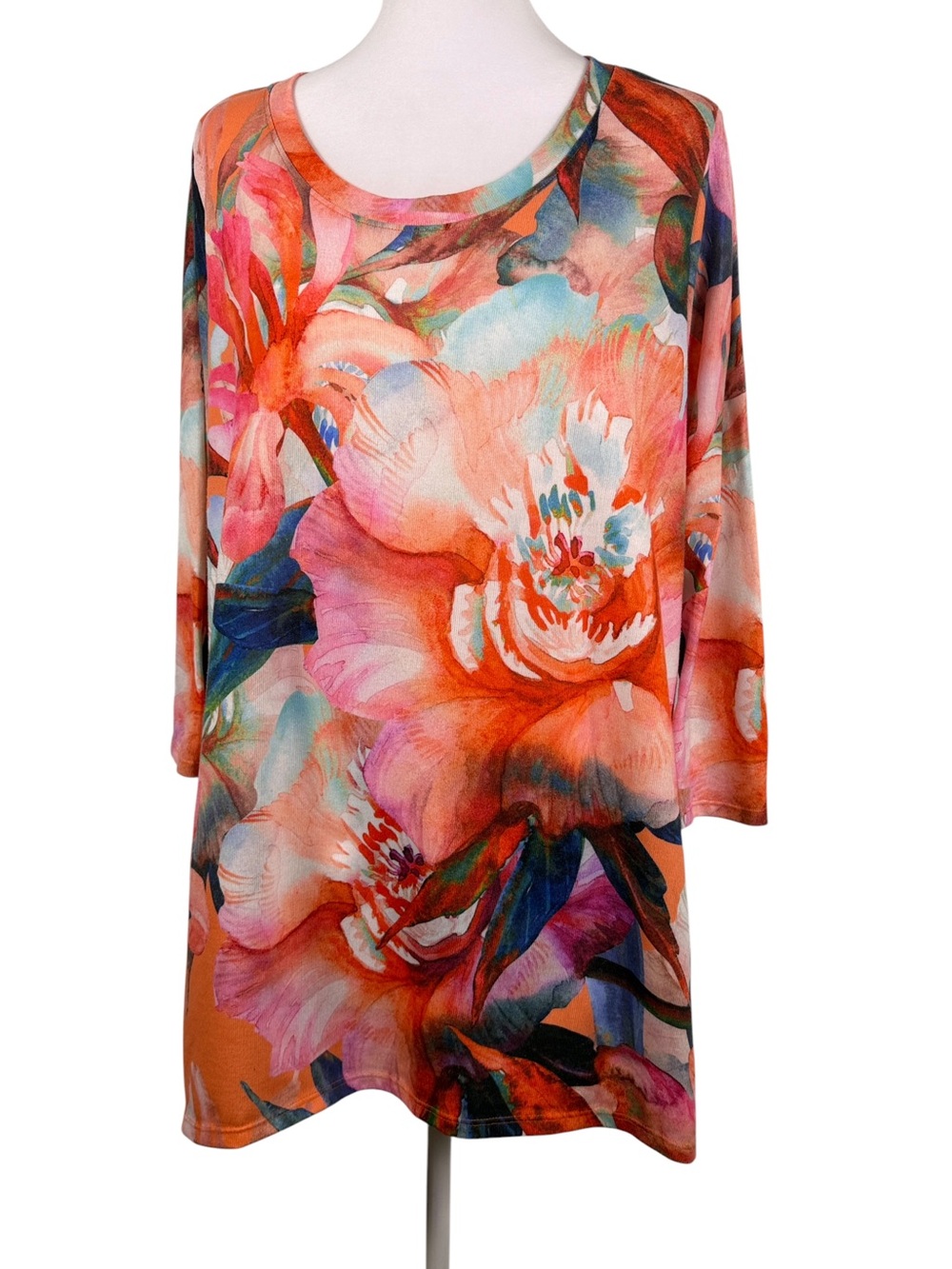 Soft Surroundings Vibrant Multicolor Floral Scoop Neck Tunic Top Size L Artistic
